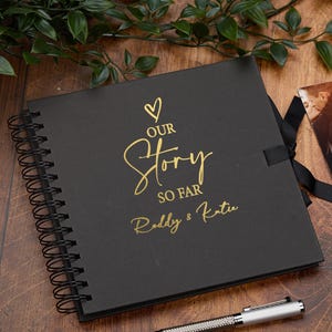 Personalised Our Story So Far Love Themed Black Scrapbook Photo album