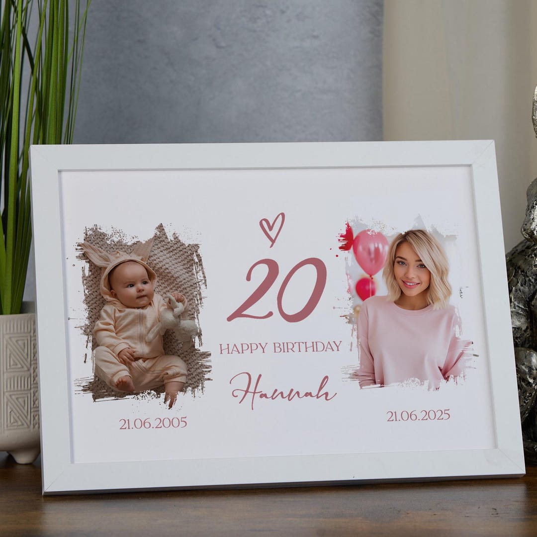 Personalised Any Age Birthday Photo Frame Custom Then and Now Photos ...