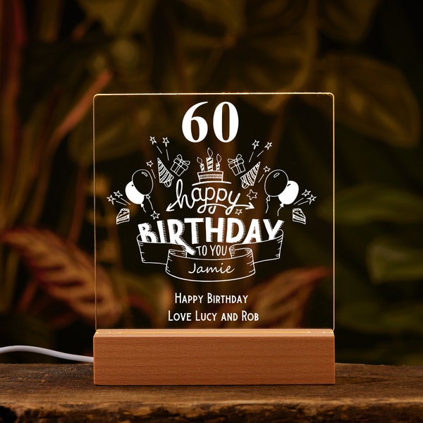 Personalised 60th Birthday LED Night Lamp Keepsake Gift Balloon Design