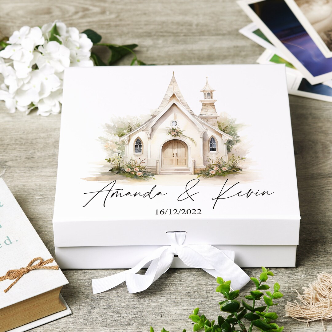 Personalised Wedding Box With Chapel Design and Ribbon Closure - Etsy