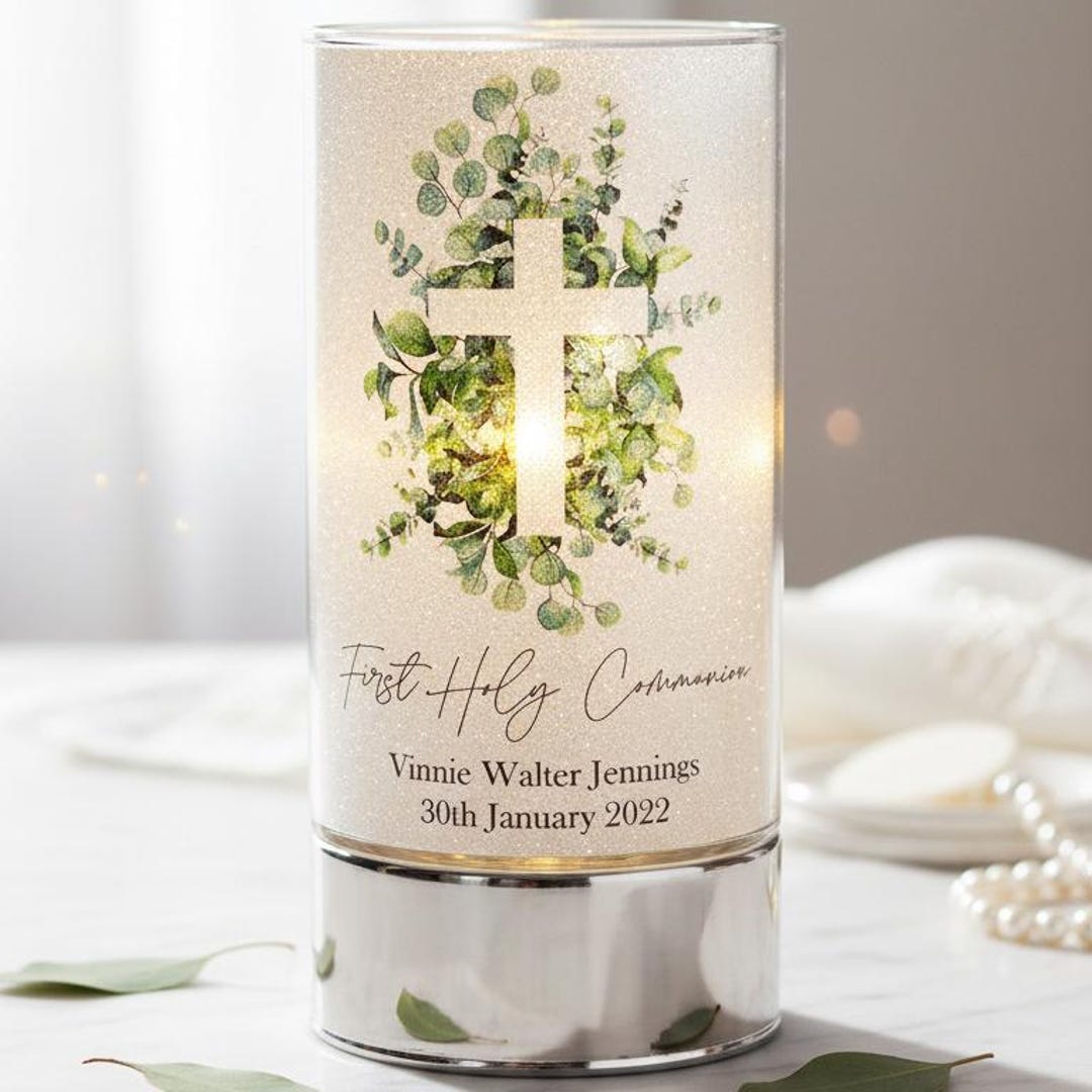 Personalised First Holy Communion Night Light Gift With Green Cross ...