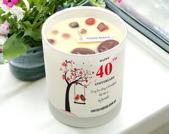 Personalised Love Gift For 40th  Anniversary Candle With Love Birds