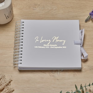 Personalised Loving Memory Funeral Remembrance Guest Book, Scrapbook Gift Gold Script