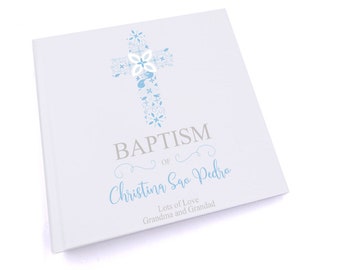 Personalised Baptism Blue Ornate Cross Design Photo Album