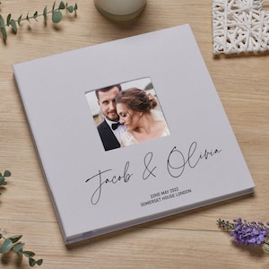 Personalised Modern Script Large Linen Wedding Photo Album