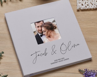 Personalised Modern Script Large Linen Wedding Photo Album