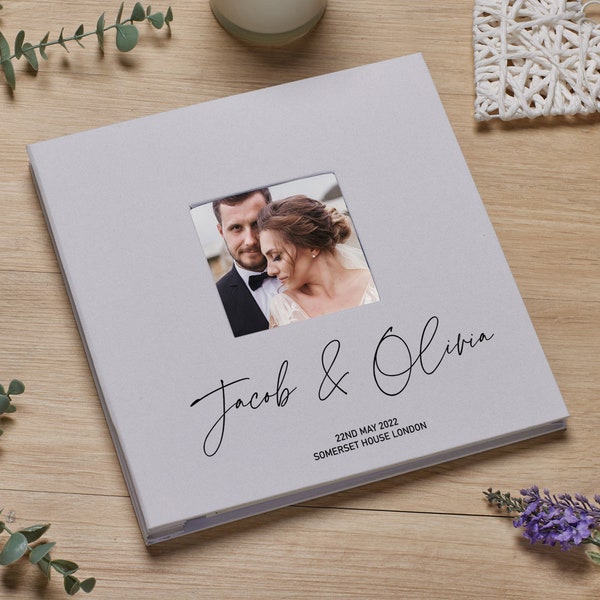 Personalised Modern Script Large Linen Wedding Photo Album