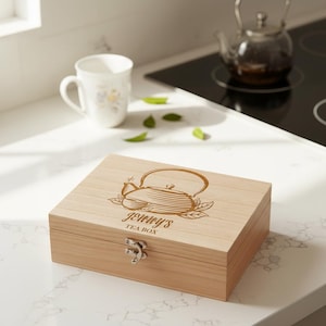 Personalised Tea Box Any Name Engraved With Old Fashion Pot