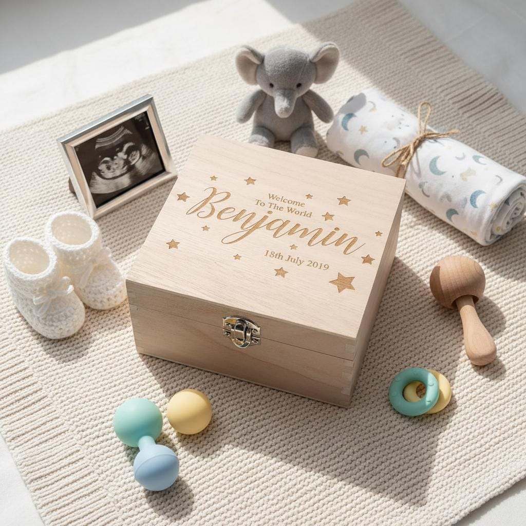Personalised Baby Engraved Wooden Keepsake Box Gift Welcome to the ...