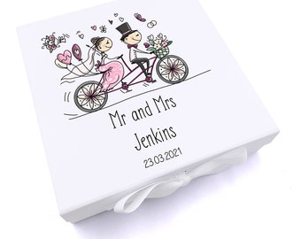 Personalised Wedding Gift Keepsake Memory Box With couple on Bike