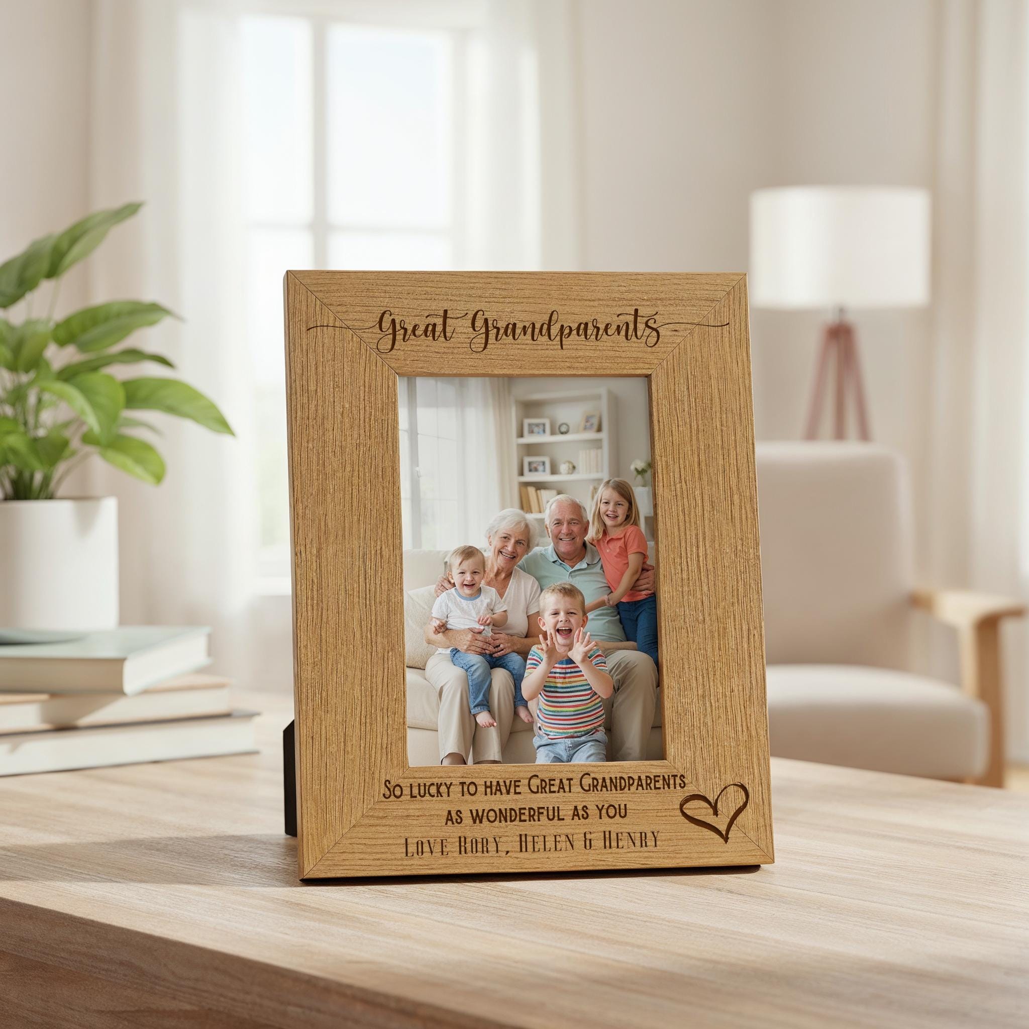 Personalised Great Grandparents Love Heart Engraved Portrait Photo