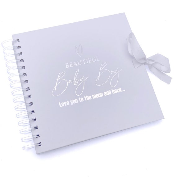 Beautiful Baby Boy White Scrapbook, Guest Book Or Photo album With Silver  Script