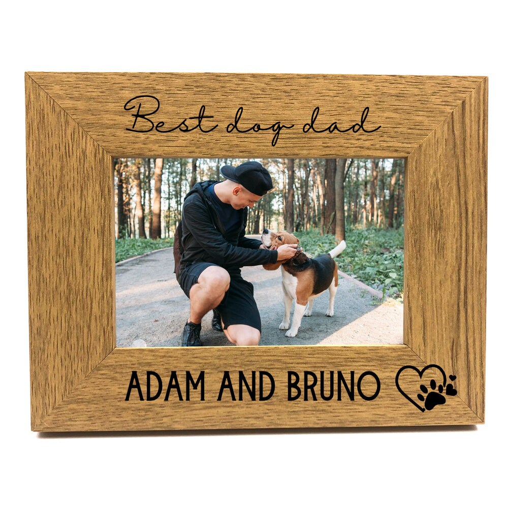 Personalised Best Dog Dad Photo Frame Gift Oak Wood Finish Etsy