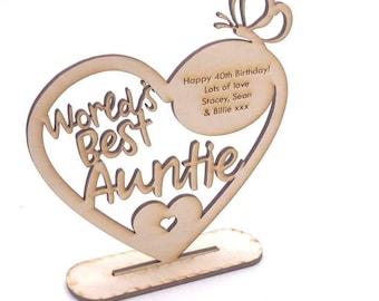 Personalised Wooden Freestanding Heart Gift For Auntie With Message