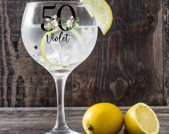 Personalised Personalised 50th Birthday Floral Cocktail Gin Glass Gift For Her