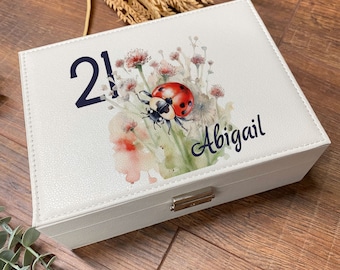 Personalised Any Age Birthday Large Jewellery Box Gift Ladybird Design 13th 16th 18th 21st 30th 40th 50th 60th
