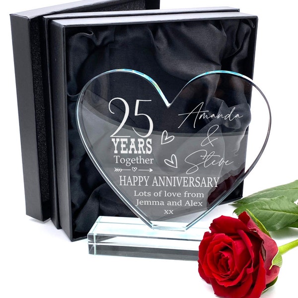 Personalised 25th Anniversary Gift Large Jade Glass Heart GHR-20