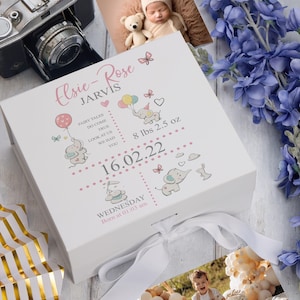 Personalised Baby Girl Elephants Design Keepsake Memory Box