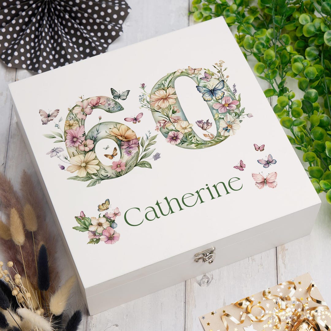 Personalised 60th Birthday Memory Box, Keepsake Box Gift With Flowers ...