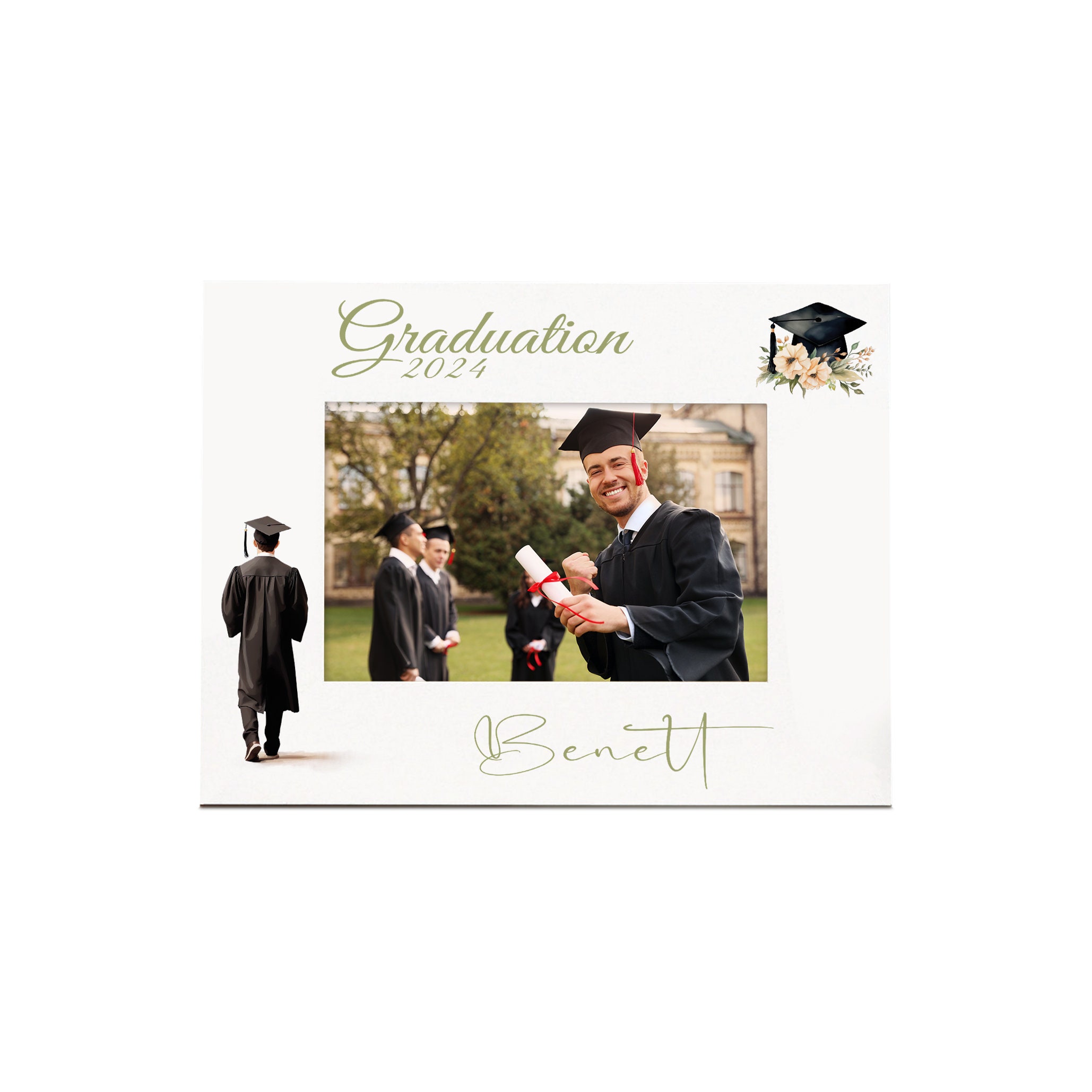 Personalised Graduation White Wooden Male Landscape Photo Frame Gift ...