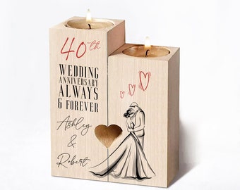 Personalised 40th Anniversary Double Tea Light Candle Holder With Couple