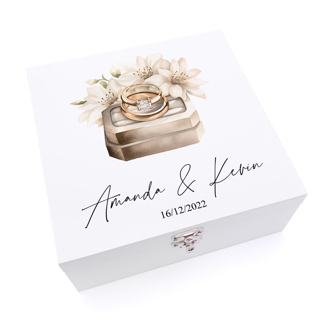 Personalised Couples Wedding Box Keepsake Memories With Floral Ring Box ...
