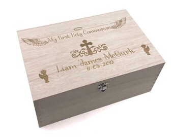 Communion Gift Boy's Personalised Large wooden Keepsake Box Gift