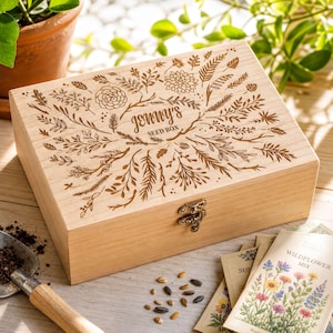 Caja de almacenamiento de semillas de jardín floral personalizada Regalos para jardineros Cualquier nombre