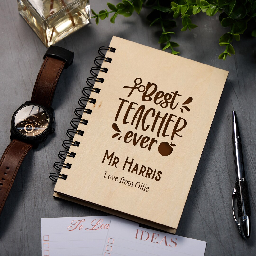 Personalised Wooden Teacher Gift Notebook Best Ever - Etsy