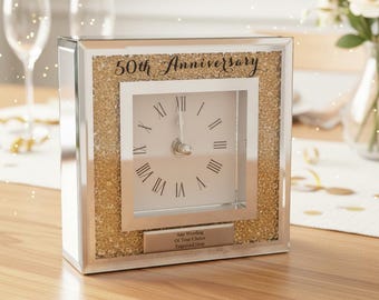 Personalised 50th Wedding Anniversary Crystal Glass Clock Gift