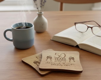 Set Of Two Personalised Wedding Anniversary Coasters Gift 5th, 10th, 25th, 30th, 40th, 50th, 60th anniversary