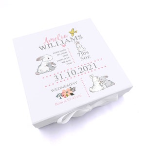Personalised Rabbit Baby Girl Keepsake Memory Box Gift