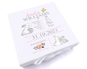 Personalised Rabbit Baby Girl Keepsake Memory Box Gift