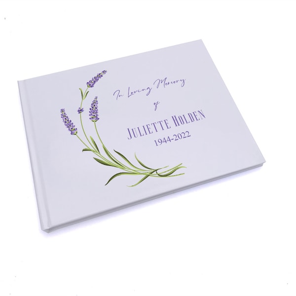 Personalised Memory Funeral Book Remembrance Guest Book With Lavender