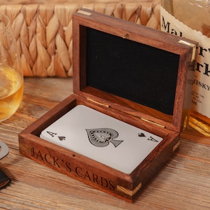 Personalised Luxury Playing Card Box-mens personalised gift wooden card set travel game games for him game gift-keepsake card set image 2