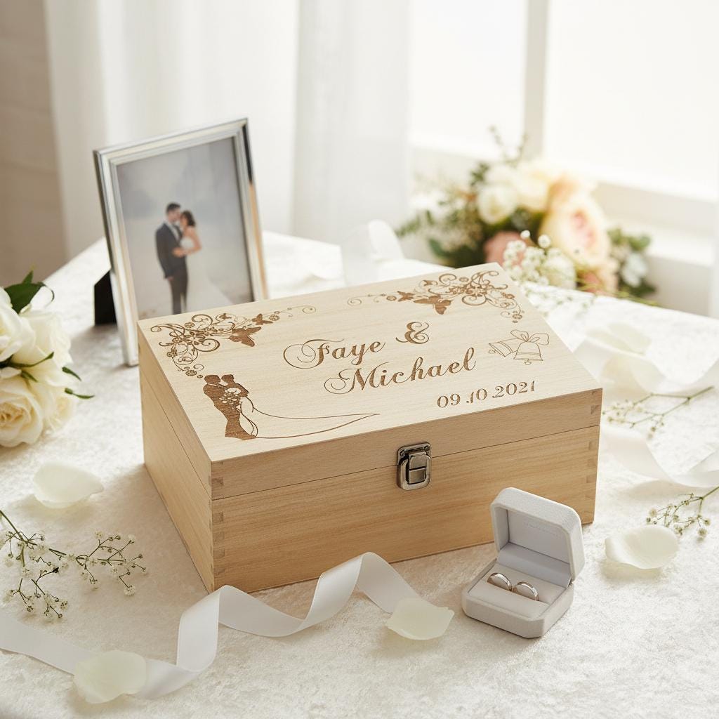 Personalised Large Wedding Floral Design Wooden Memories Keepsake Box ...
