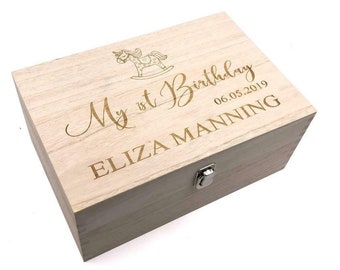 Personalised Large Girl's First Birthday Gift Keepsake Box Engraved