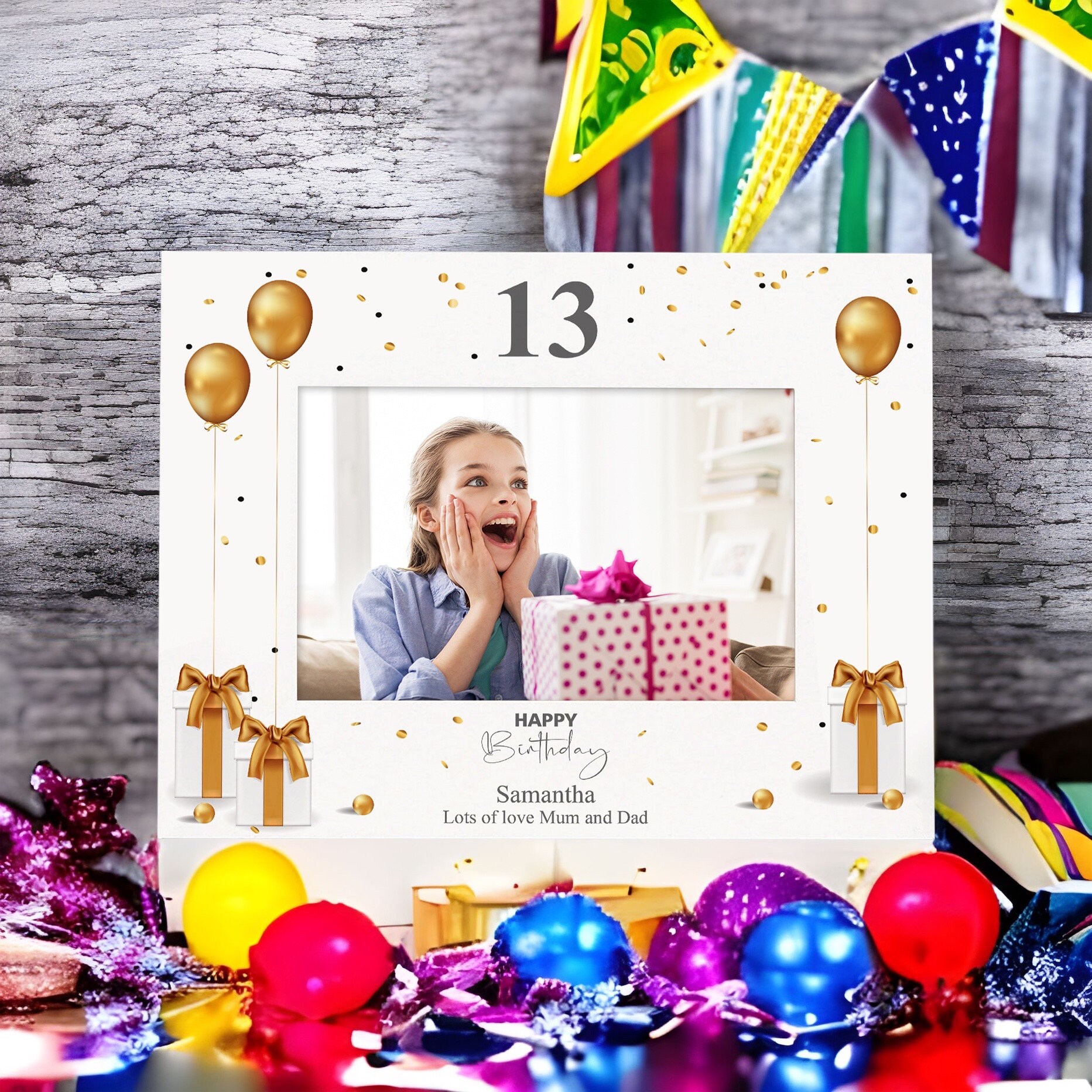 Personalised 13th Birthday Photo Frame With Gold Balloons - Etsy