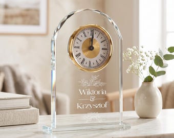 Personalised Engraved Large Crystal Glass Clock Wedding Gift Or Wedding Present In Presentation Box