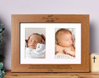 Christening Photo Frame Portrait Double 6x4 Inch Brown Personalised