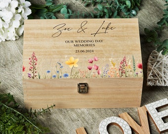 Personalised Large Wedding Memories Keepsake Box With Wildflower Border