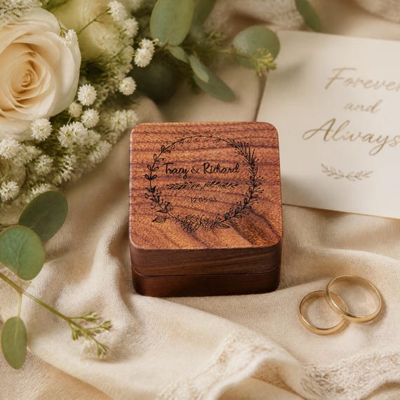 Ring Box, Walnut Square Engraved Keepsake | 6X6X4 Cm | Bespoke Vows Ceremony