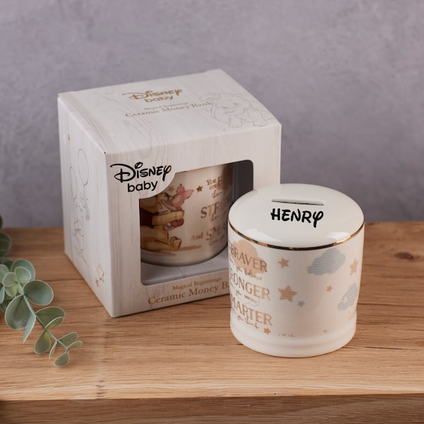 Personalised Baby Disney Winnie The Pooh Ceramic  Money Box Gift