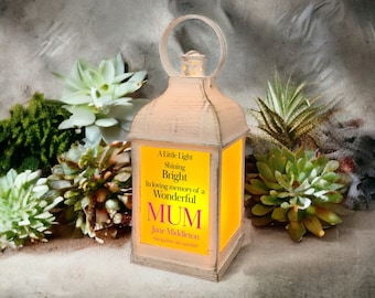 Personalised Mum In Loving Memory Graveside Lantern Gift With Flame Effect