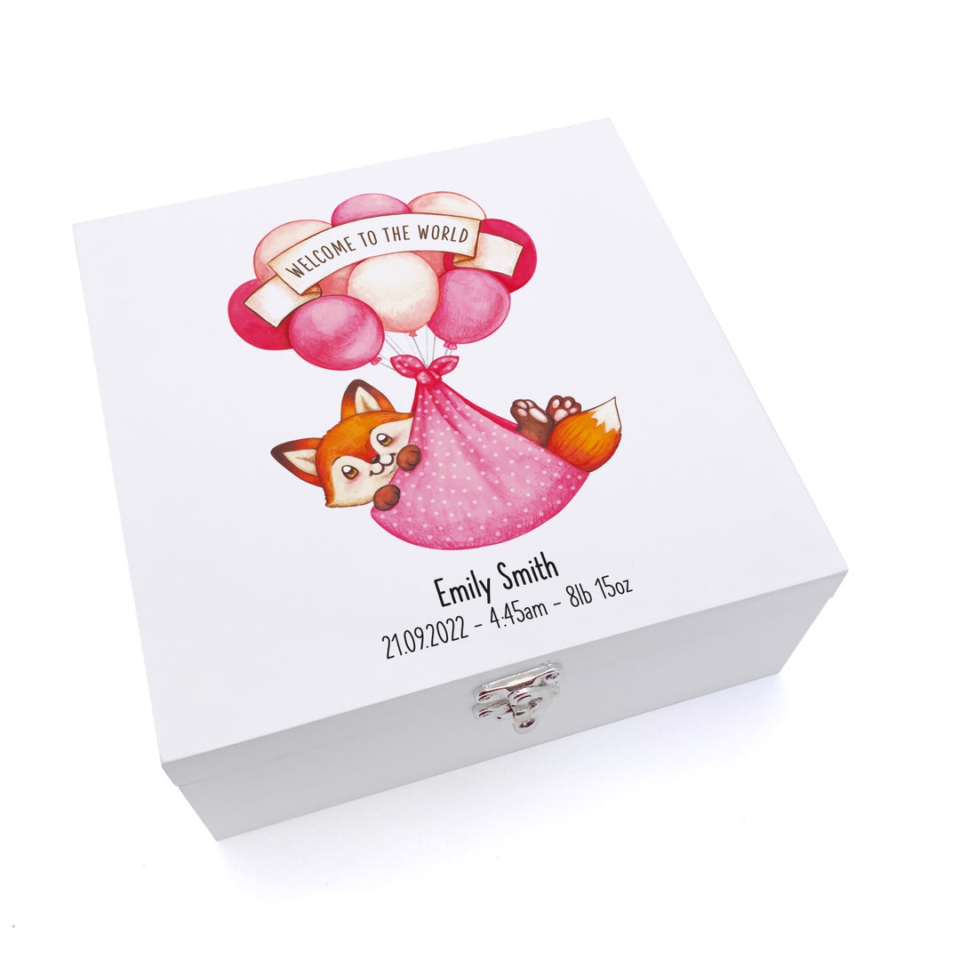 Personalised Baby Girl Keepsake Wooden Box Fox Welcome to the World - Etsy