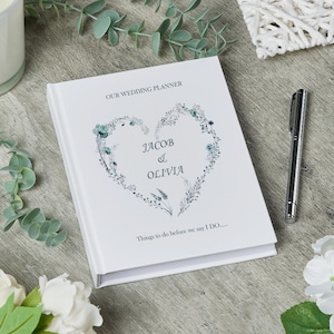 Personalised Wedding Planner Organiser Book Engagement Gift With Dusty Blue Heart