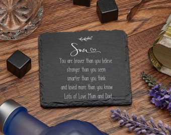 Personalised son Sentiment Gift Slate Stone Drink Coaster