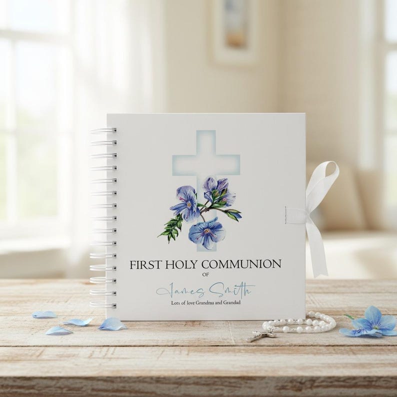 Personalised First Holy Communion Blue Cross Guestbook Scrapbook Photo ...