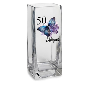 Personalised 50th Birthday Flower Vase Gift Present With Butterfly