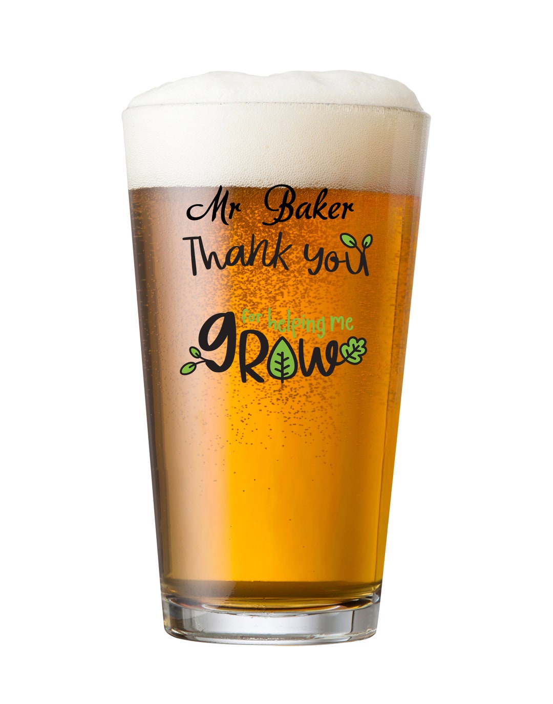 Personalised Teacher Beer Glass Gift Thank You for Helping Me Grow Etsy